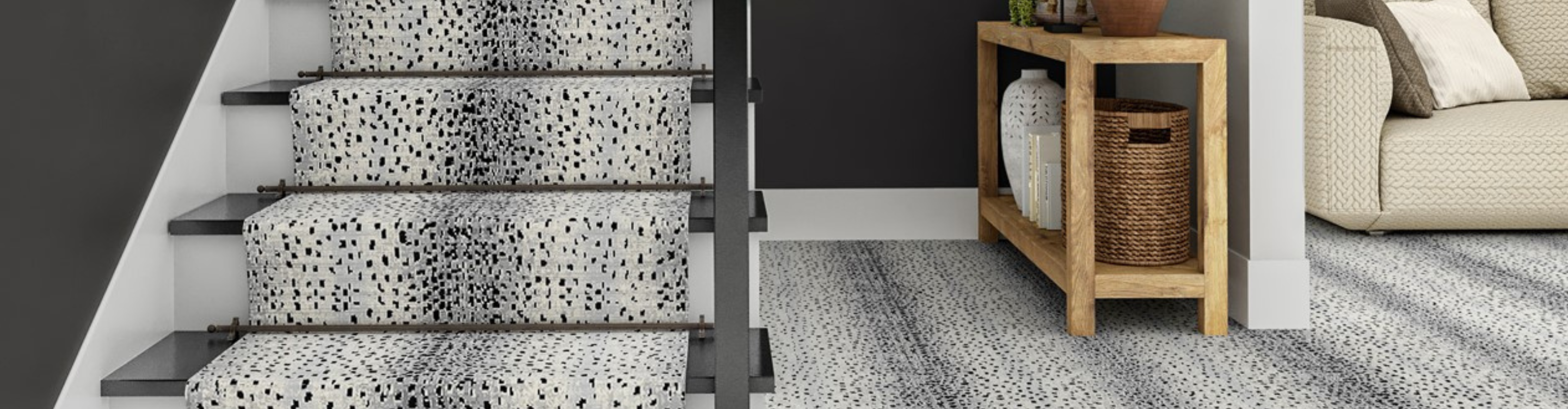 black and white animal print stair runner
